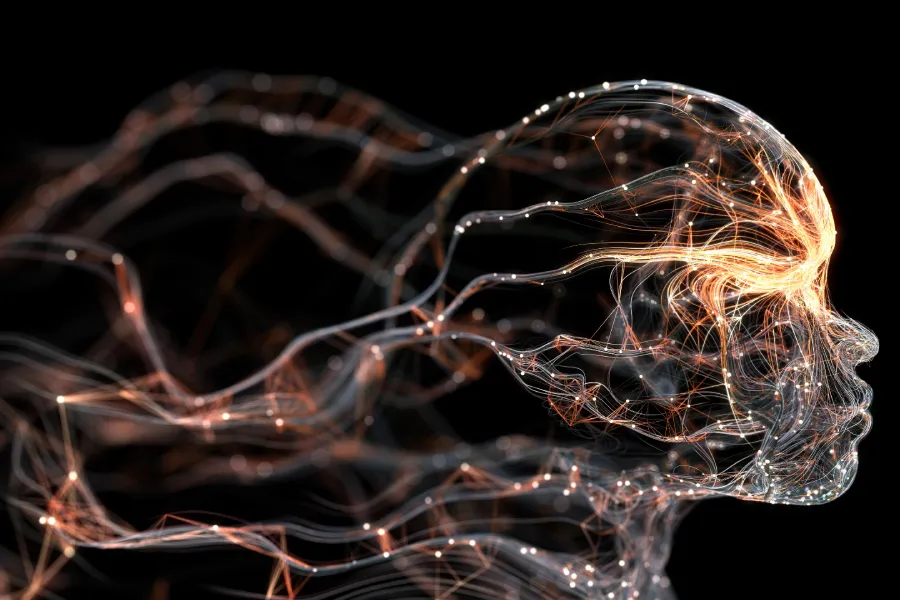 Coupures de Liens Énergétiques 1 Silhouette humaine en fils lumineux illustrant les liens énergétiques invisibles et leur impact.